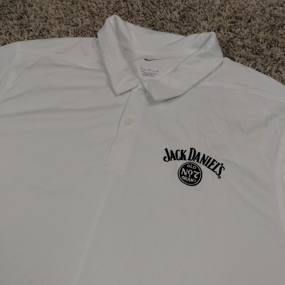 Nike Jack Daniels Polo Shirt Mens Large White Golf Performance Short Sleeve